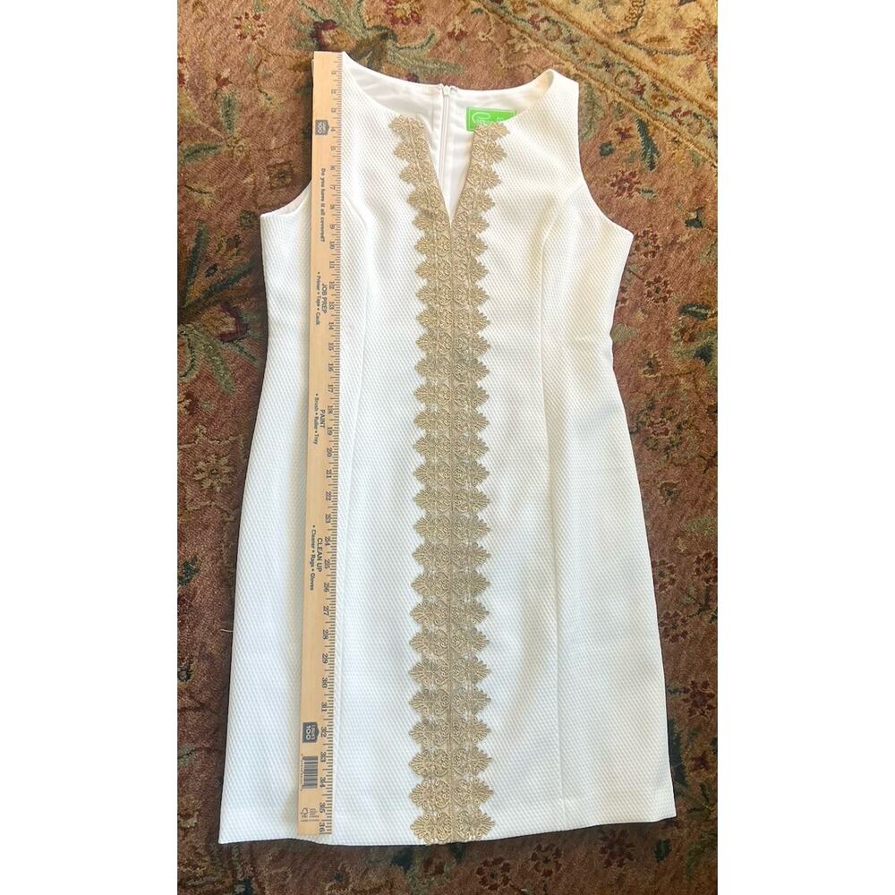 Pappagallo White Texture Shift Dress Gold Embroidery Sleeveless WeddingResort 10 - Picture 9 of 9
